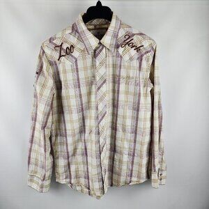 Zoo York Shirt Mens Large Multi Plaid Embroidered VTG Spellout Snaps Button Up
